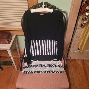 Ambria Black and White Striped Tunic Top Size L Cotton Poly Blend